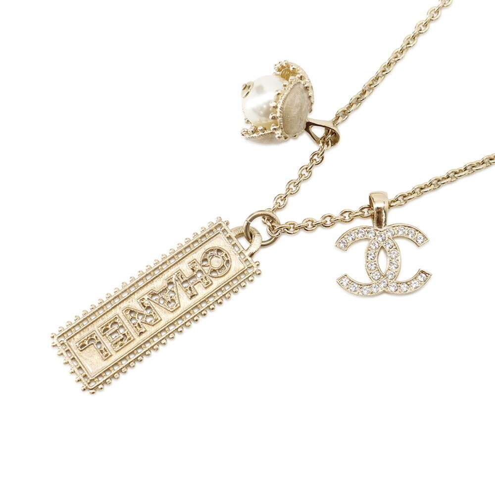 CHANEL Gold Pearl Logo Necklace